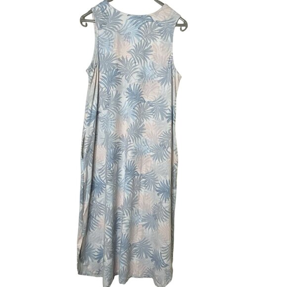 Tahari Long Tank Dress L • Pastel Palm Leaf Boho Resort Maxi with Pockets - Picture 2 of 6